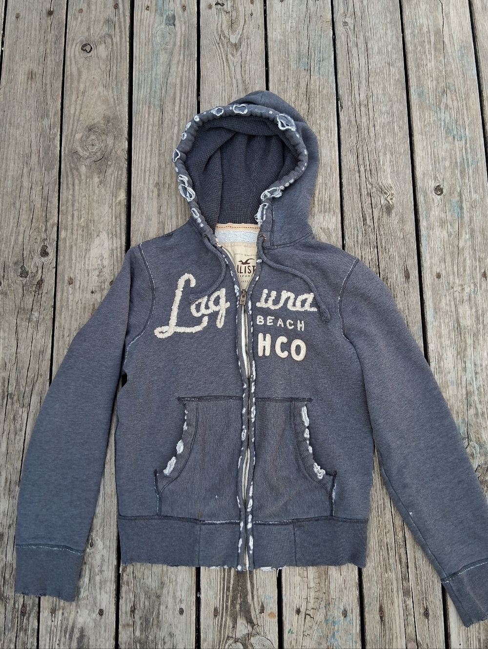 Hollister Laguna Beach Hoodie Size M Y2K Distressed Zip Up Surf Aesthetic